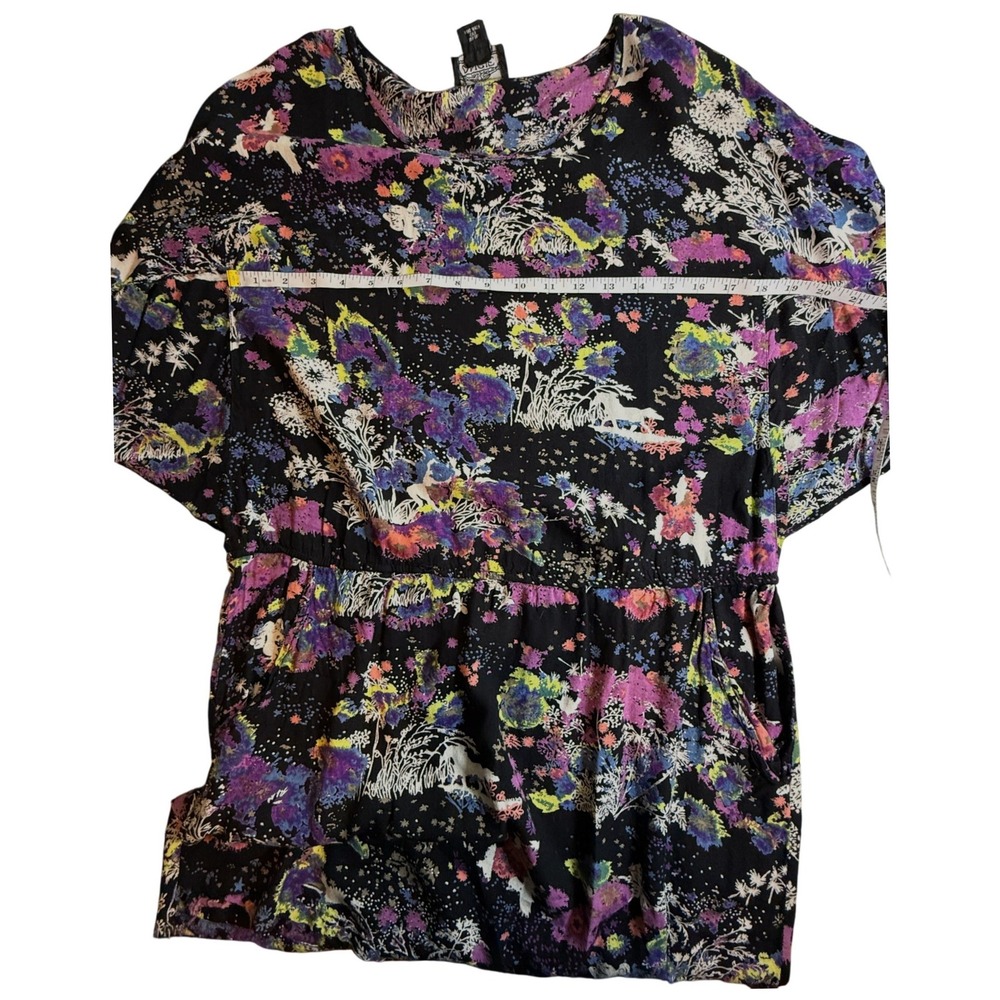 Angie Womens Vintage Black Floral Horse Mini Dress Elastic Waist Pockets M - Picture 4 of 4